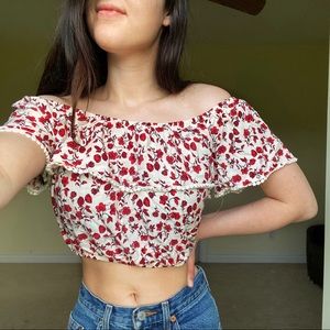 Bardot Off the Shoulder Ruffle Crop top